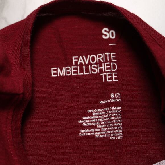 4/$20 - So Girls Favorite Embellished Short Sleeve T-Shirt Sequin Red Size 7 - Picture 5 of 6